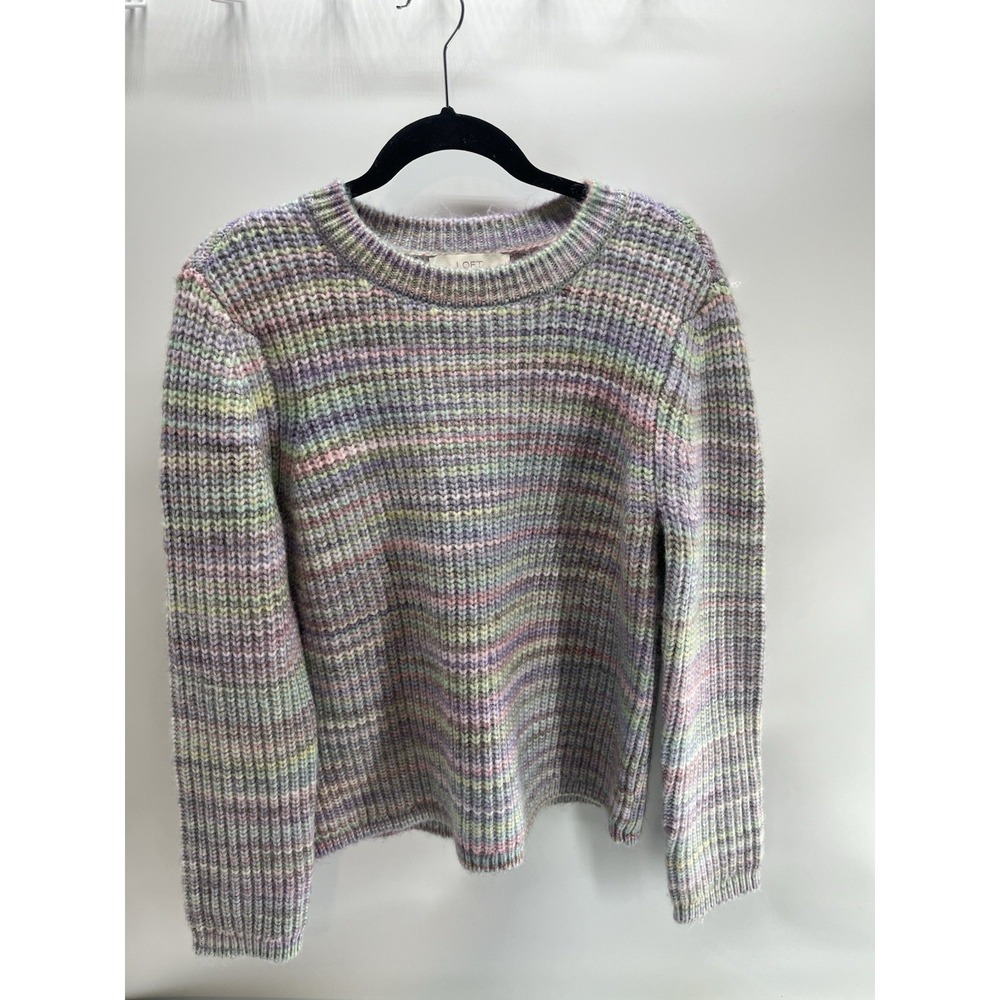 Loft Rainbow Spacedye Pastel Knit Sweater Large L